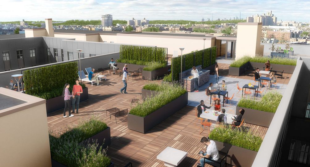 Rooftop terrace at The Clark rentals in Brooklyn