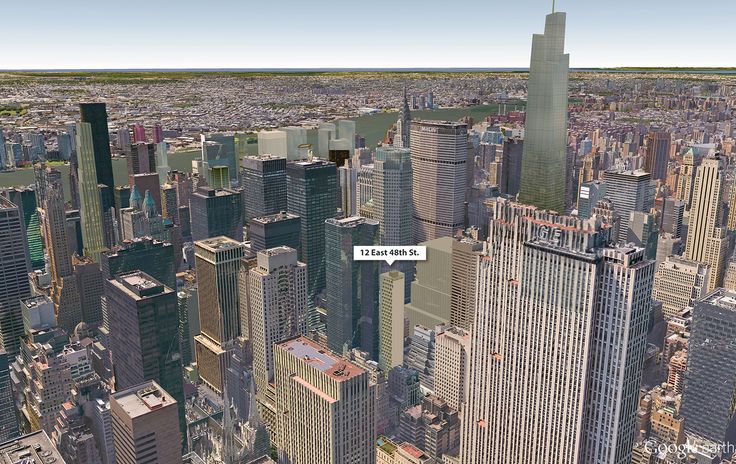 Google Earth aerial with 12 East 48th Street; CityRealty
