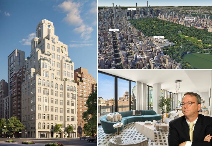 Rendering of The Bellemont at 1165 Madison Avenue and Google CEO Eric Schmidt and his new NoHo purchase at 25 Bond Street