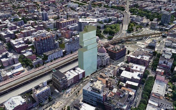 Google Earth aerial showing massing of 159 Broadway (CItyRealty)
