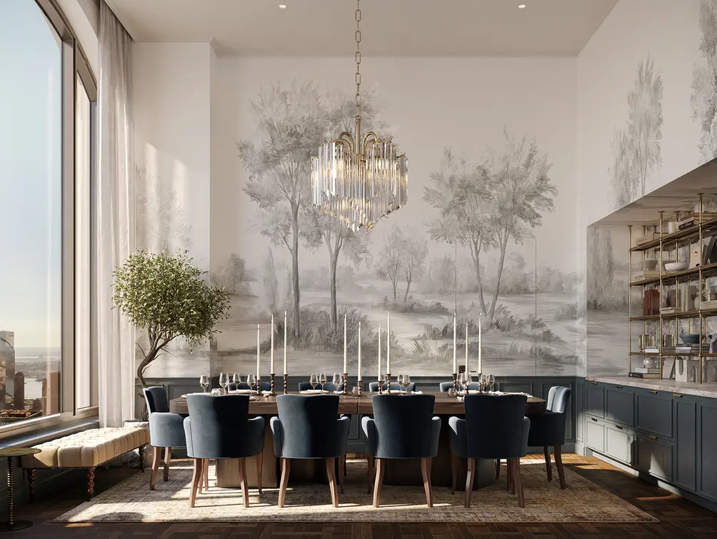 Dining room with arched window