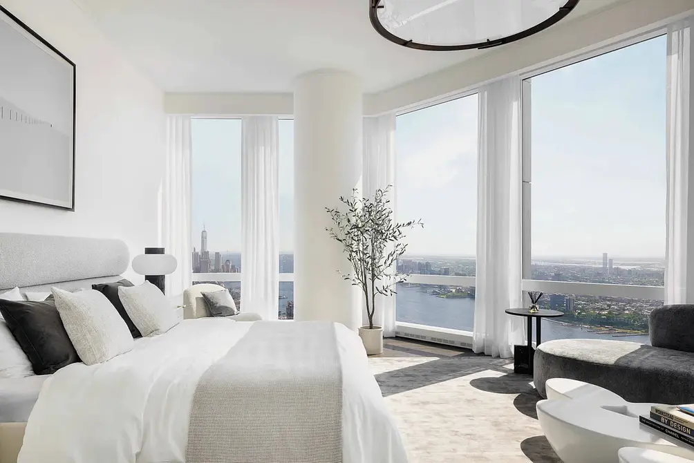 Corner primary bedroom with Hudson River views