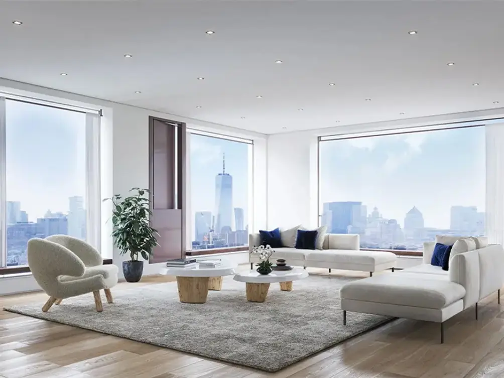 Corner living room with skyline views