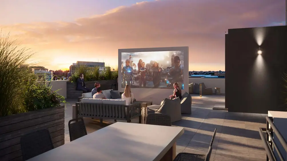 Roof deck with movie screen