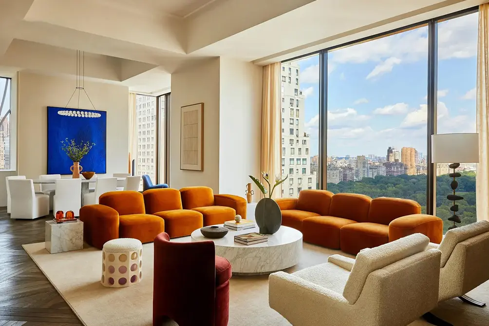 Living room with views of Central Park