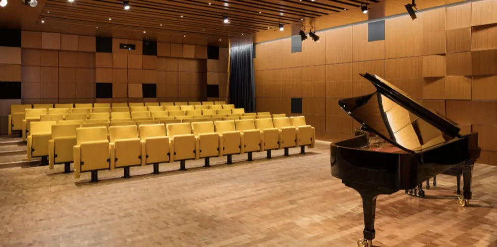 Inside the Steinway performance venue designed by Selldorf Architects. Image courtesy of Steinway