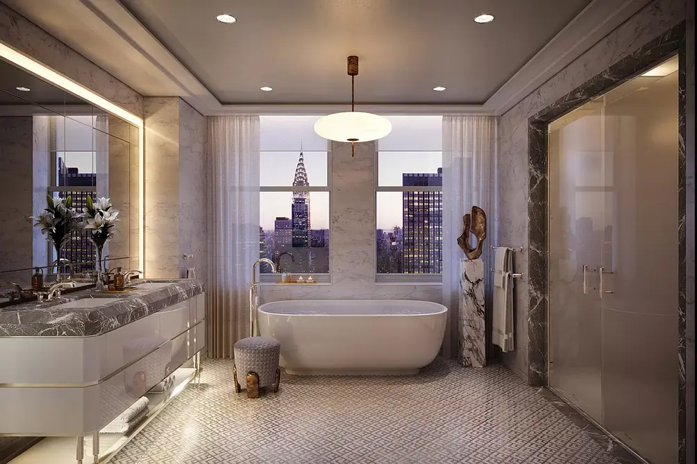 Primary bath with Chrysler Building views