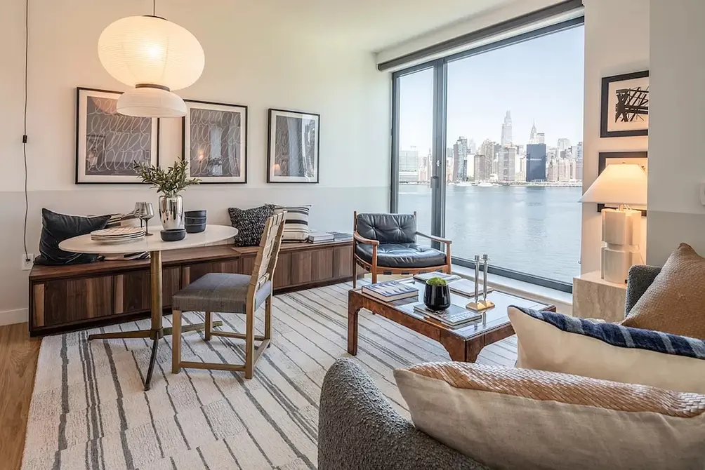 Living area with East River views