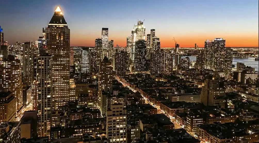 NYC skyline at sunset
