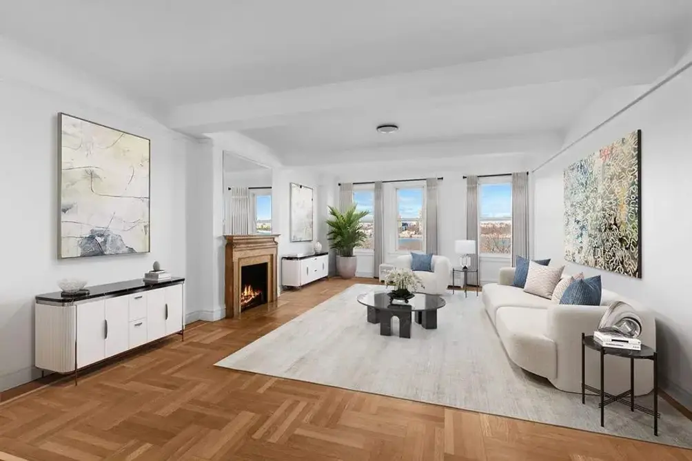 Living room with Riverside Park views