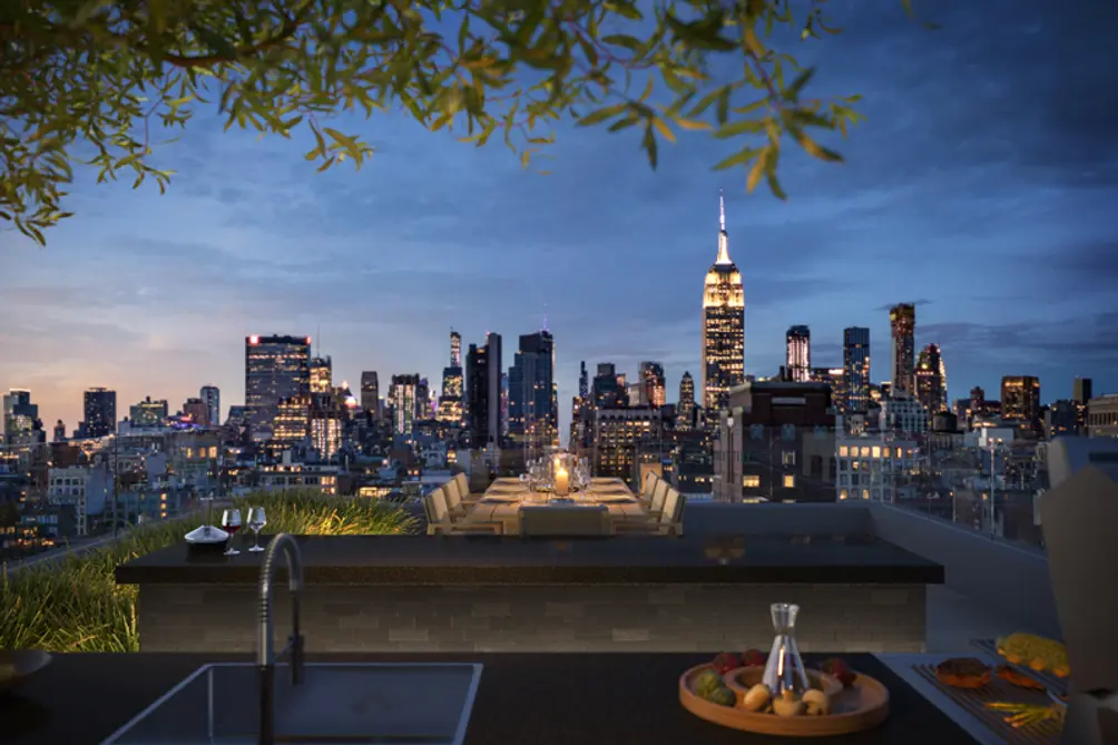 Landscaped rooftop terrace with Empire State Building views