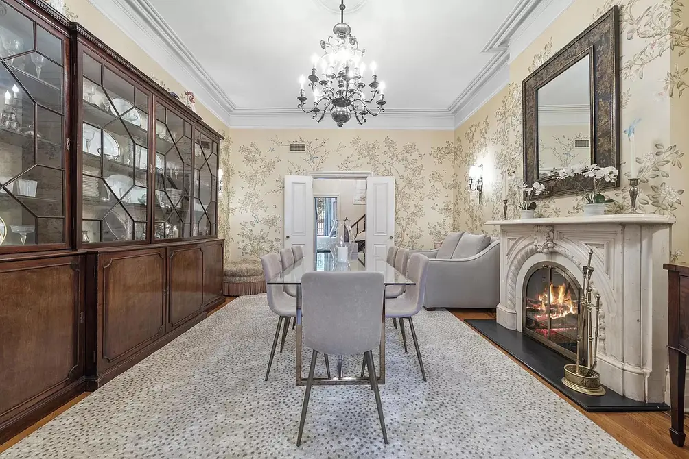 Formal dining room with fireplace