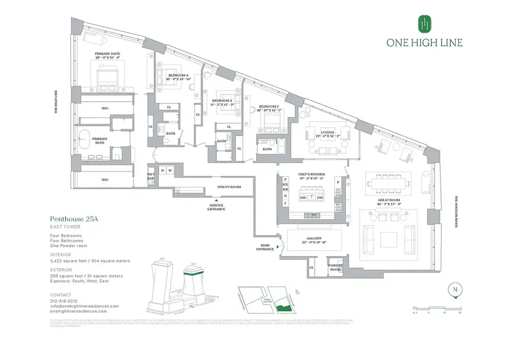 Penthouse floor plan, NYC condos