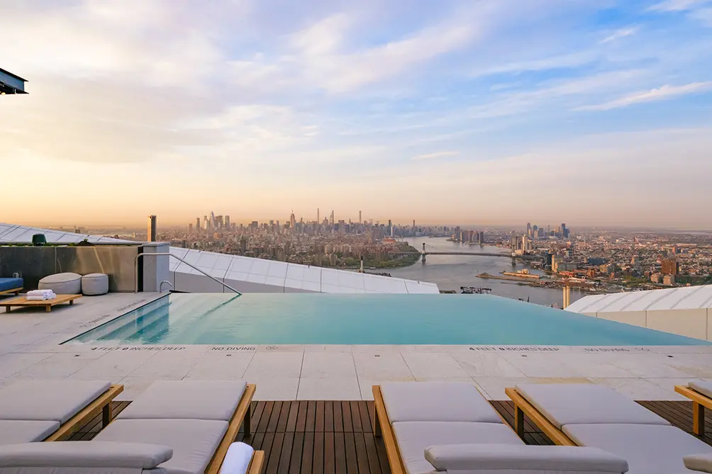 Rooftop infinity pool overlooking Manhattan skyline