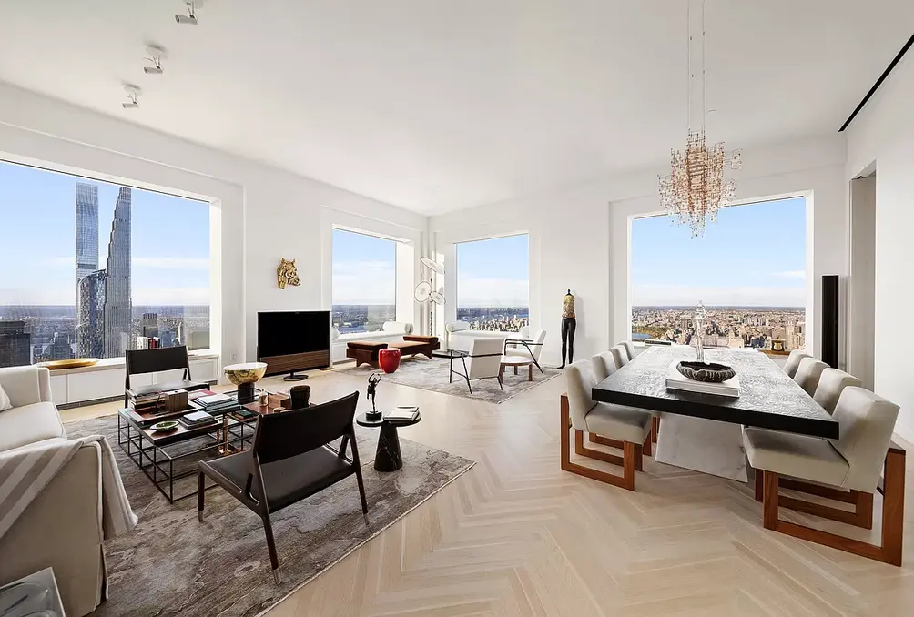 Corner living room with Central Park and Billionaires' Row views