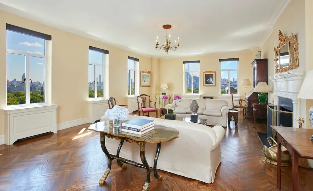 Living room with fireplace and Central Park views