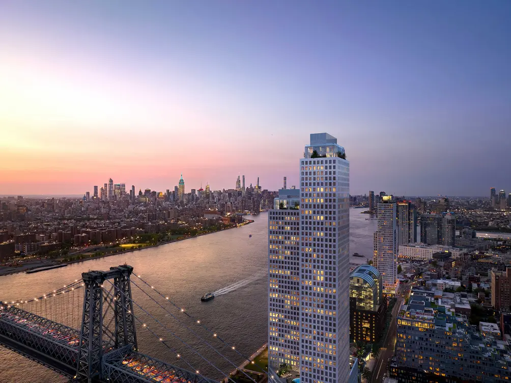 Two-towered One Domino Square building on Williamsburg waterfront