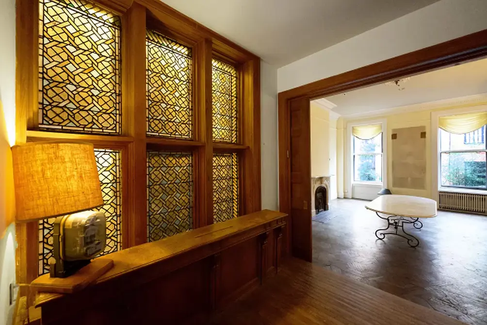 Foyer with stained glass window