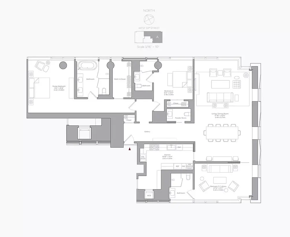 Three-bedroom floor plan