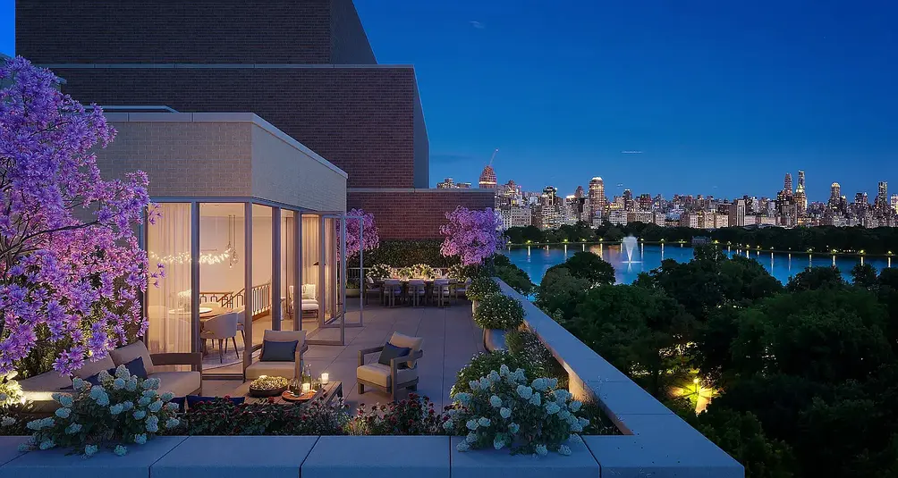 Private terrace with landscaping and Central Park views