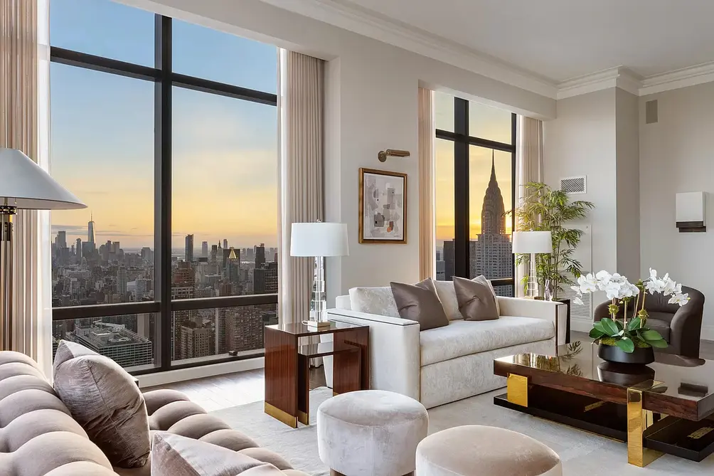Living room with Chrysler Building views