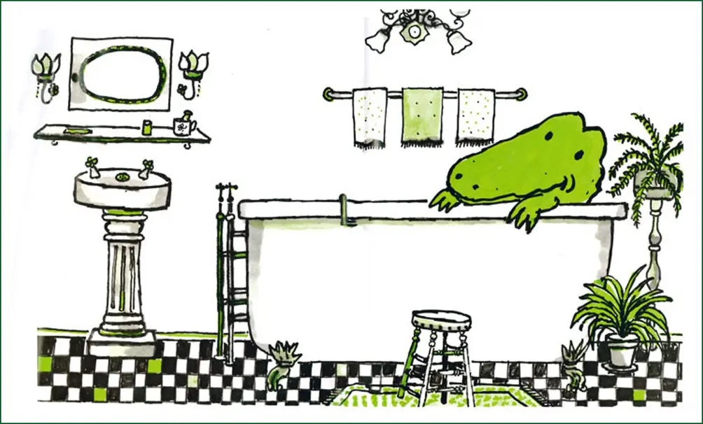 Lyle Crocodile, Lyle Crocodile in tub, Lyle Crocodile illustration