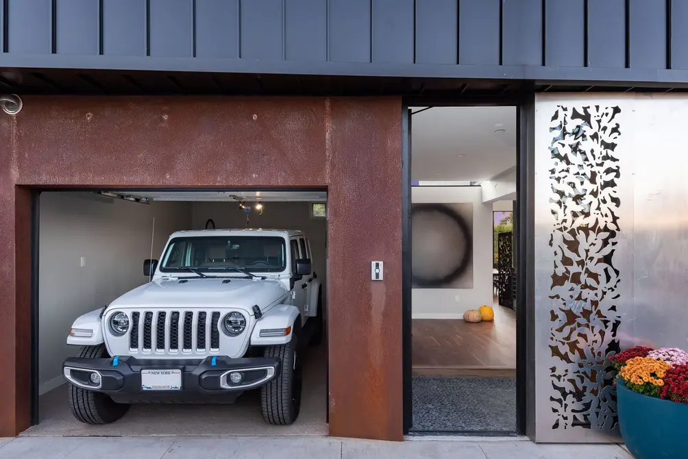 Front door with private garage