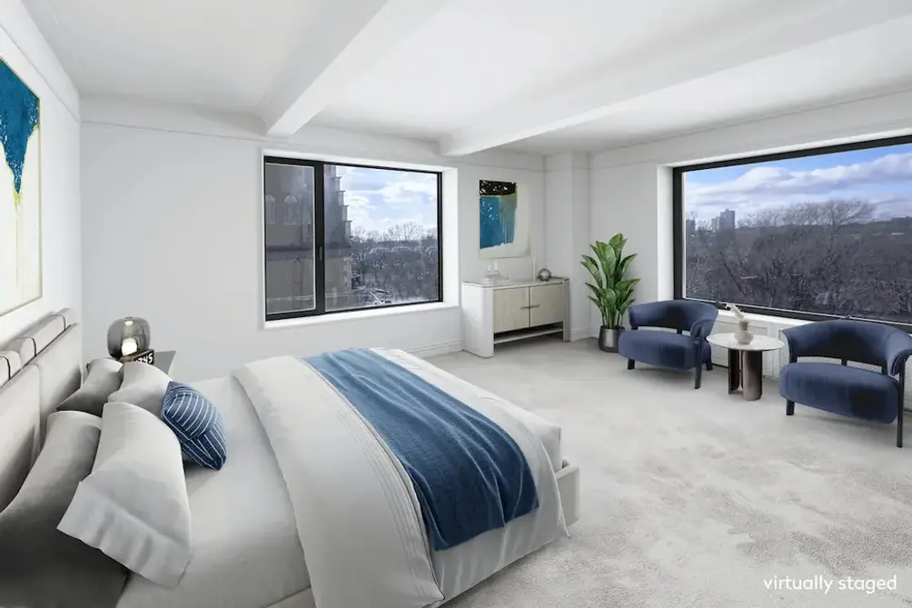 Primary bedroom with Riverside Park views