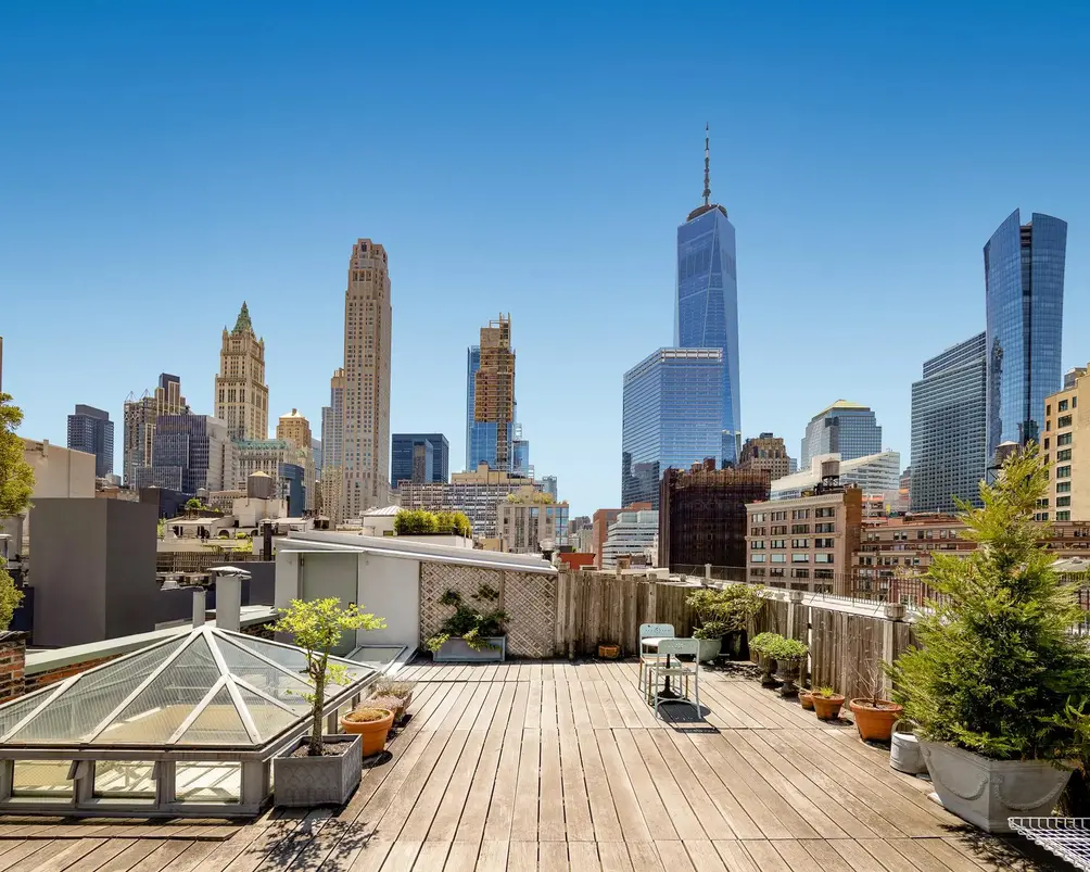 Roof terrace with skylight and Lower Manhattan views