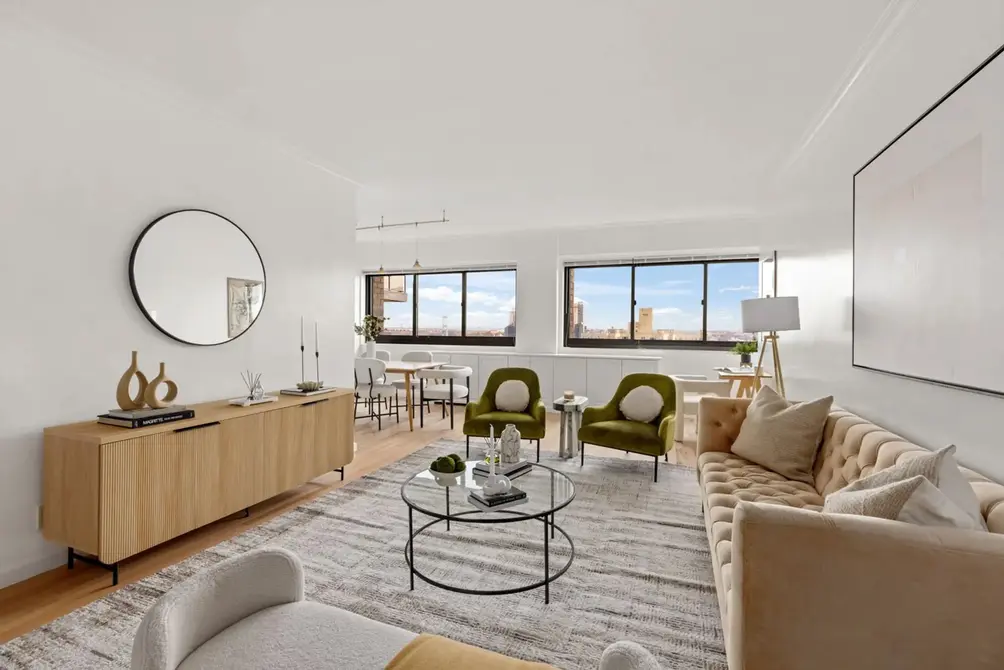 Living room with East River views