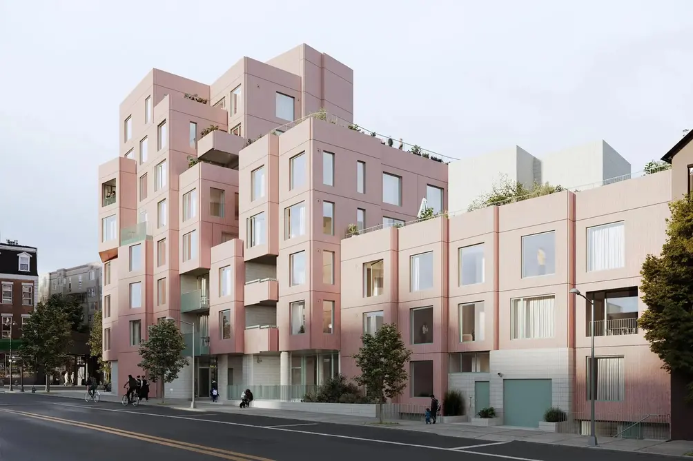 144 Vanderbilt Avenue, pale pink condo rising in Fort Greene