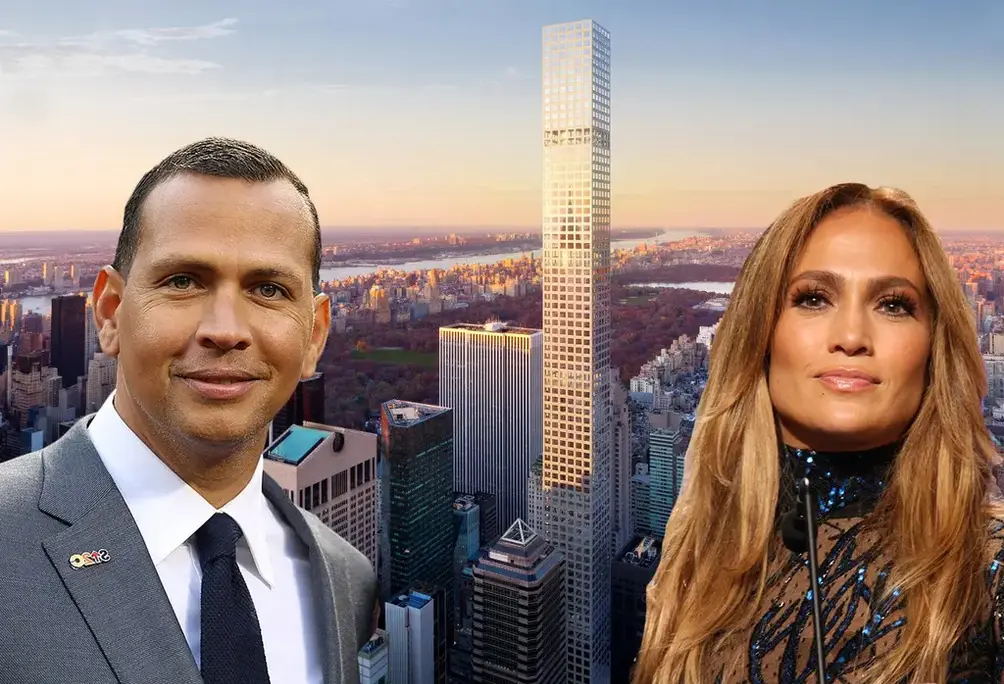 Alex Rodriguez and Jennifer Lopez in front of 432 Park Avenue