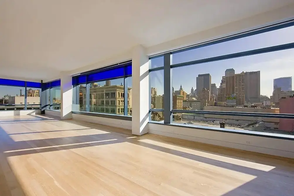 Living room with walls of windows