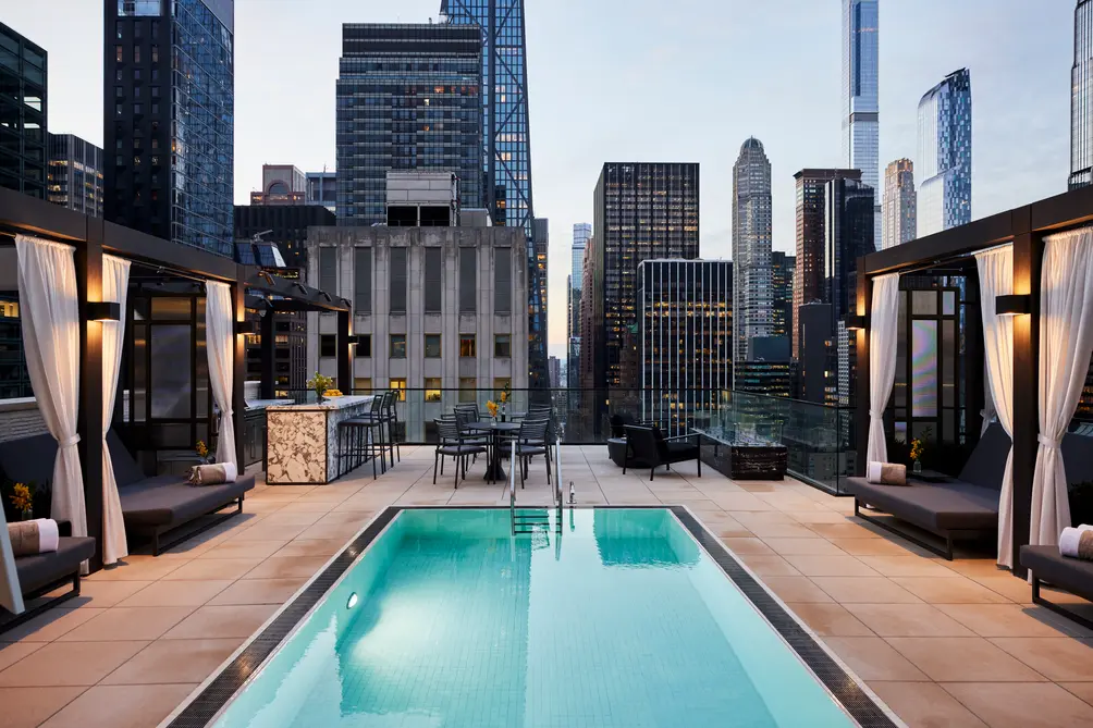 Rooftop pool with views of Billionaires' Row and Central Park