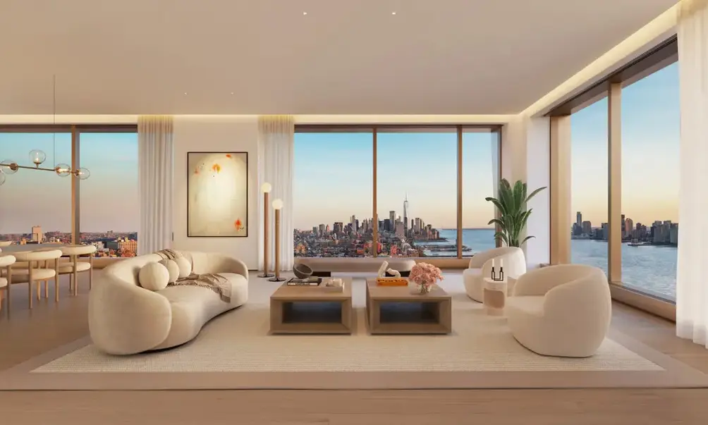 Corner Great Room with Lower Manhattan and Hudson River views