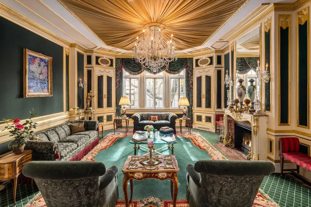 Living room with crystal chandelier