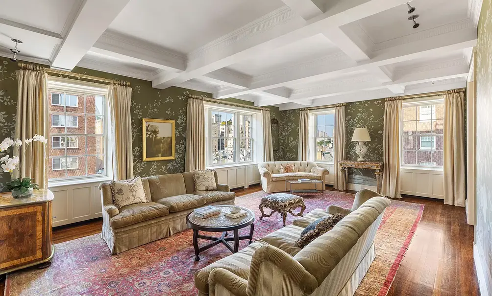 Living room with coffered ceilings