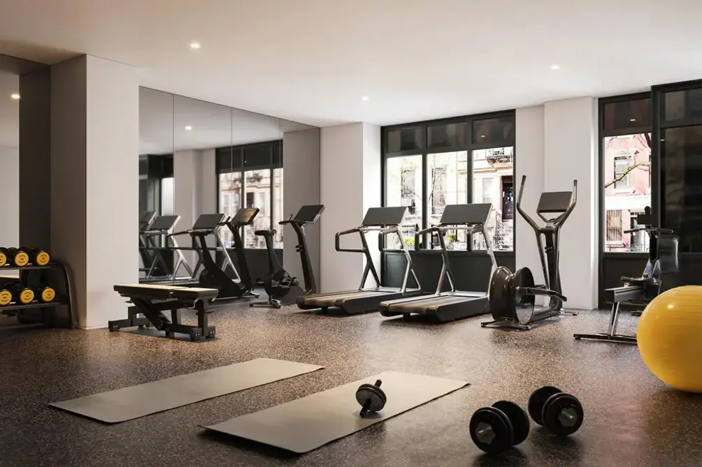 Fitness center with large windows