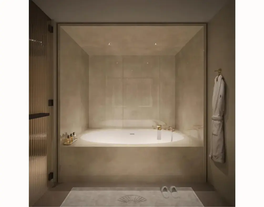 Bath with soaking tub