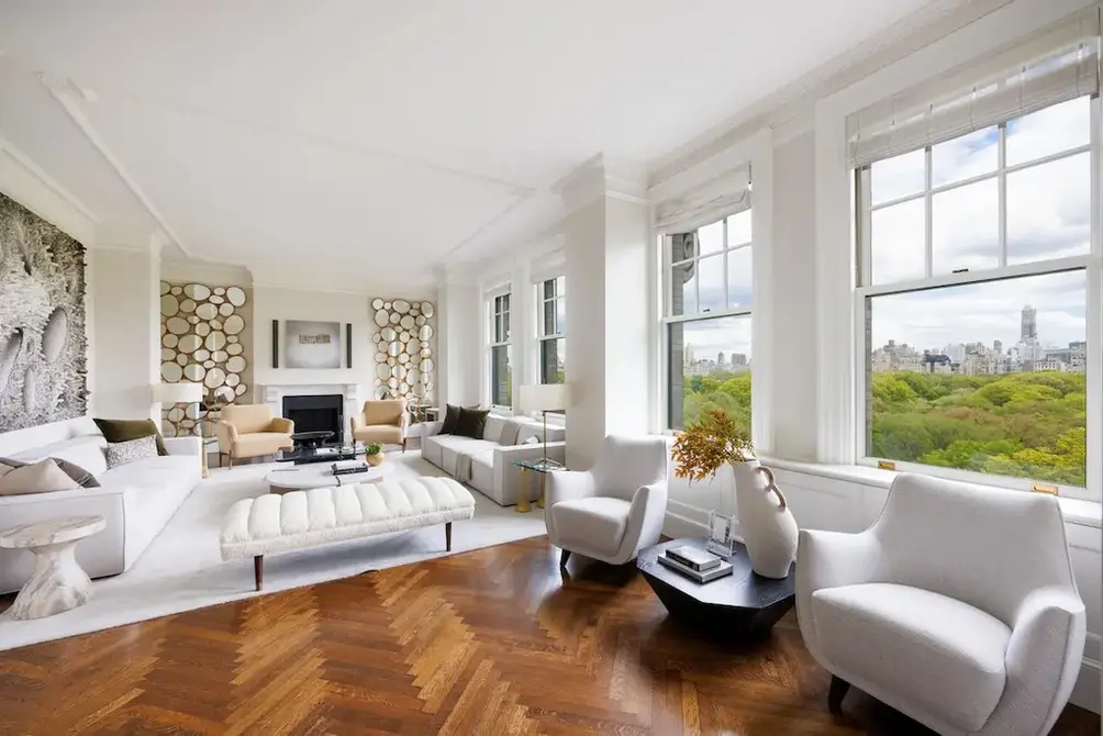 Living room with fireplace and Central Park views