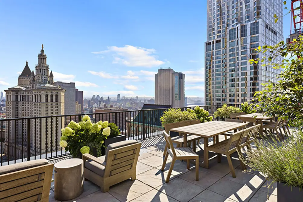 Roof deck with Lower Manhattan views