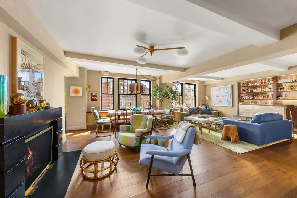 Living room with beamed ceilings