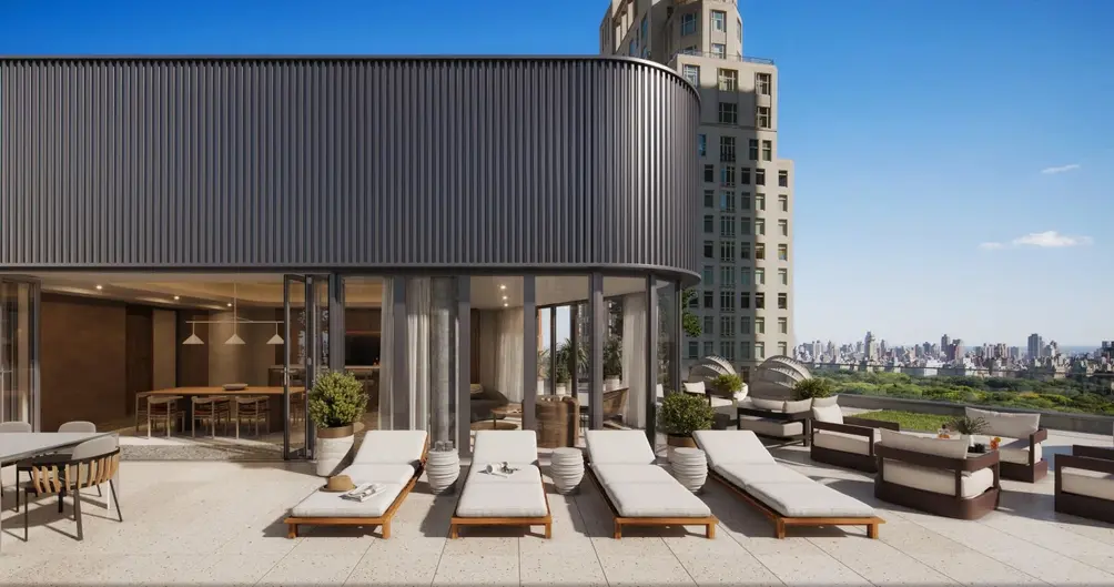 Penthouse lounge with indoor/outdoor offerings and Central Park views