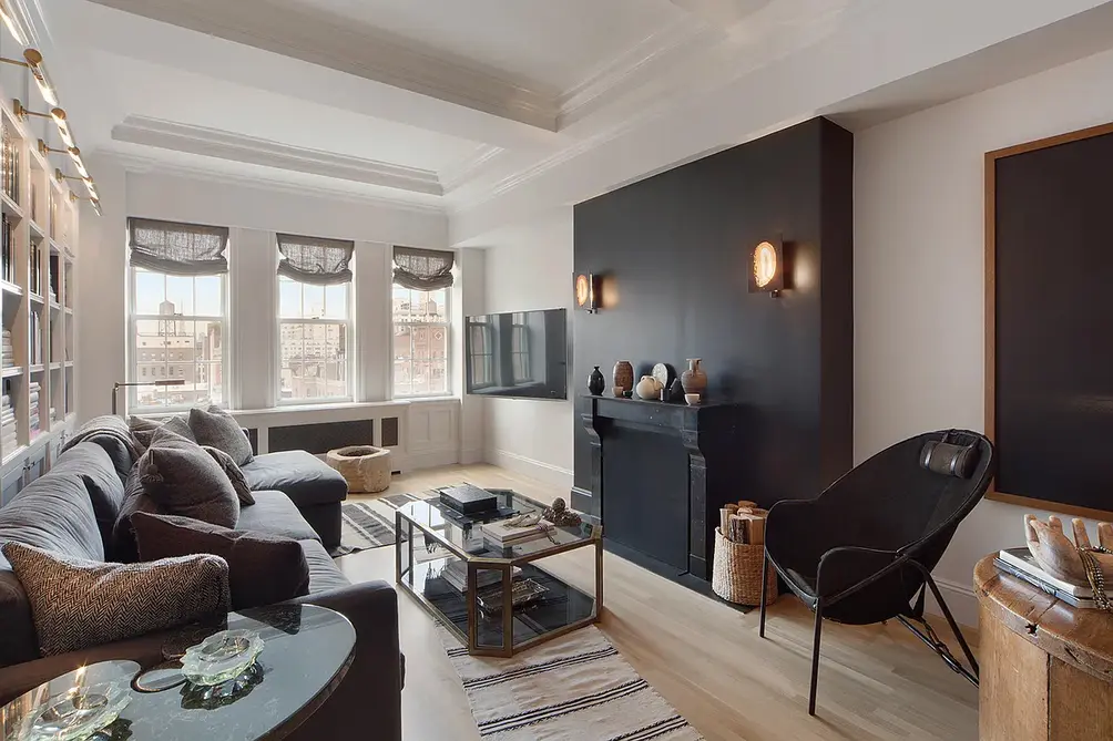 Living room with beamed ceiling