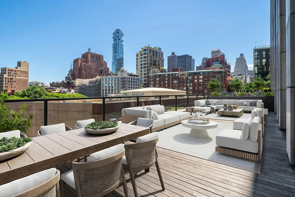 Private terrace with Lower Manhattan skyline views