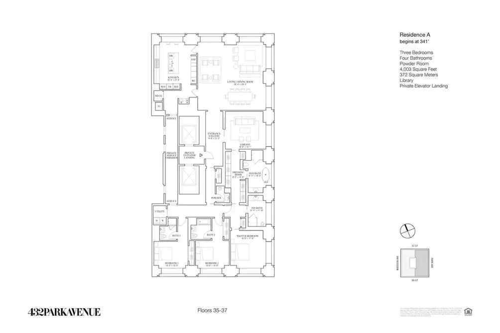 Three-bedroom floor plan