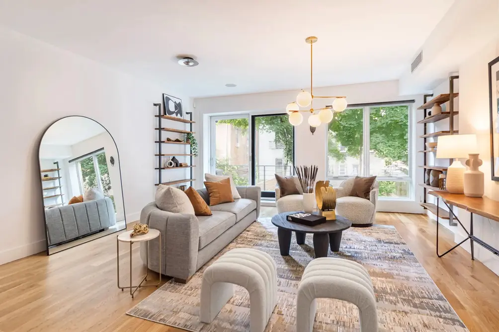 Living room with treetop views