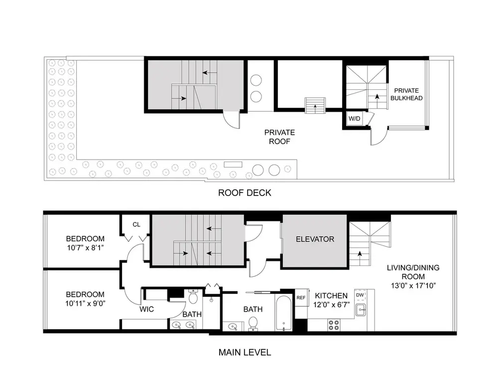 Two-story penthouse floor plan 