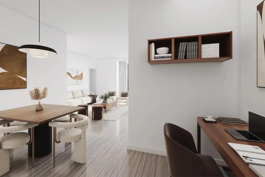 Interiors with dining area and home office