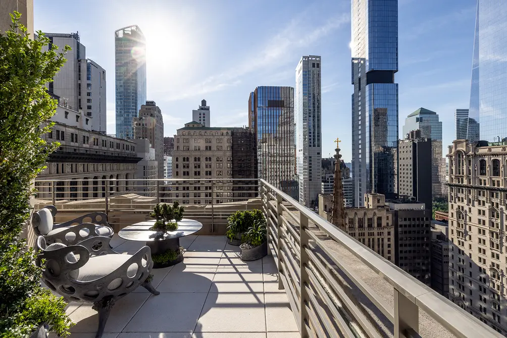 Private terrace overlooking Trinity Church and Lower Manhattan skyline